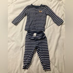 9 Months Carters Two Piece Pajamas Button Up Top Blue with White Stripes